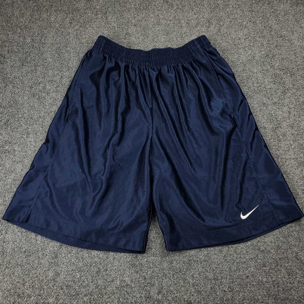 Vintage Y2K Nike Dazzle Shorts Large Navy Blue 00s Basketball Silky Shiny Baggy